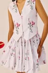 Shop_Therealb_White Cotton V-neck Floral Printed Vest And Skirt Set _Online_at_Aza_Fashions
