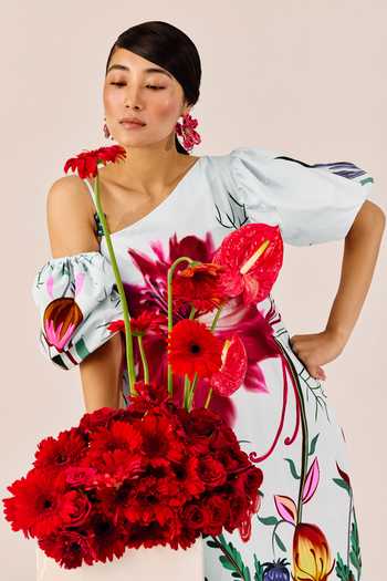 Therealb_Blue Cotton One Shoulder Ice Floral Print Maxi Dress _Online_at_Aza_Fashions