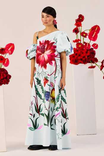 Shop_Therealb_Blue Cotton One Shoulder Ice Floral Print Maxi Dress _Online_at_Aza_Fashions