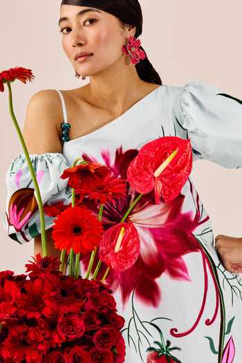 Shop_Therealb_Blue Cotton One Shoulder Ice Floral Print Maxi Dress 