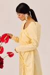Therealb_Yellow Cotton Scoop Neck Ruched Gown _Online_at_Aza_Fashions