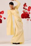 Buy_Therealb_Yellow Cotton Scoop Neck Ruched Gown _Online_at_Aza_Fashions