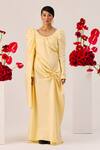 Buy_Therealb_Yellow Cotton Scoop Neck Ruched Gown _at_Aza_Fashions