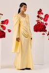 Therealb_Yellow Cotton Scoop Neck Ruched Gown _at_Aza_Fashions