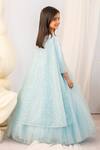 Shop_Ruchika Lath Label_Sky Blue Satin, Tulle Beads, Crystals And Cutdana Embroidered Dress With Cape _at_Aza_Fashions