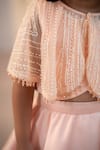 Buy_Ruchika Lath Label_Peach Satin, Tulle Embroidery, Sequins, Crystals, Tassels Cape Lehenga Set _Online_at_Aza_Fashions