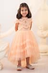 Buy_Ruchika Lath Label_Peach Satin, Tulle Sequins, Beads, Stones Cutdana Embroidered Dress _at_Aza_Fashions