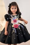 Shop_Ruchika Lath Label_Black Satin Applique 3d Floral Work Dress _Online_at_Aza_Fashions