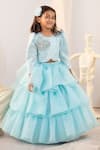 Buy_Ruchika Lath Label_Sky Blue Organza Ruffles, Embroidery, Sequins, Beads, Lehenga And Blouse Set _at_Aza_Fashions