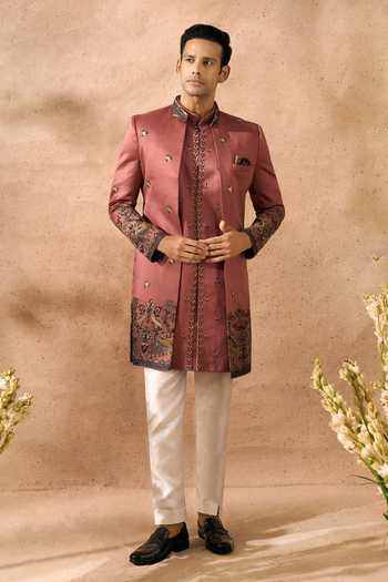 Arihant Rai Sinha_Pink Silk Embroidery Sherwani Jacket Set 
