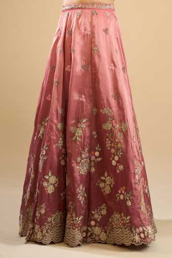 Samyukta Singhania_Pink Tissue, Net Embroidery, Sequins, Zari, Stones Scoop Neck Lehenga Set _at_Aza_Fashions