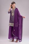 Buy_Samyukta Singhania_Purple Chinon, Silk, Chiffon Embroidery, Gota Bandhani Print Kurta Sharara Set _Online_at_Aza_Fashions