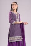 Shop_Samyukta Singhania_Purple Chinon, Silk, Chiffon Embroidery, Gota Bandhani Print Kurta Sharara Set _Online_at_Aza_Fashions