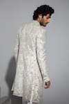 Shop_Arjan Dugal_Off White Silk, Organza, Brocade, Rayon Embroidery, Floral Pattern Achkan Set _at_Aza_Fashions