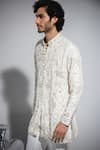 Arjan Dugal_Off White Silk, Organza, Brocade, Rayon Embroidery, Floral Pattern Achkan Set _Online_at_Aza_Fashions
