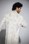 Buy_Arjan Dugal_Off White Silk, Organza, Brocade, Rayon Embroidery, Floral Pattern Achkan Set _Online_at_Aza_Fashions