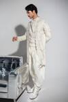 Buy_Arjan Dugal_Off White Silk, Organza, Rayon Embroidery Tonal Pattern Sherwani Jacket Set _at_Aza_Fashions