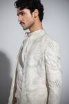 Buy_Arjan Dugal_Off White Silk, Organza, Rayon Embroidery Tonal Pattern Sherwani Jacket Set _Online_at_Aza_Fashions