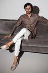 Buy_Arjan Dugal_Brown Chanderi, Viscose, Cotton Satin, Lycra Printed Kurta And Pant Set _at_Aza_Fashions