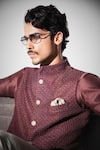 Arjan Dugal_Maroon , Chanderi, Viscose, Satin, Inara Nehru Jacket And Kurta Set _Online_at_Aza_Fashions