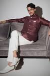 Buy_Arjan Dugal_Maroon , Chanderi, Viscose, Satin, Inara Nehru Jacket And Kurta Set _at_Aza_Fashions