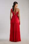 Buy_Essay By Sumedha Agrawal_Red Chiffon, Satin, Bemberg One Shoulder Dress _Online_at_Aza_Fashions