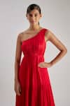 Shop_Essay By Sumedha Agrawal_Red Chiffon, Satin, Bemberg One Shoulder Dress _Online_at_Aza_Fashions