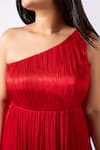 Essay By Sumedha Agrawal_Red Chiffon, Satin, Bemberg One Shoulder Dress _at_Aza_Fashions