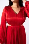 Essay By Sumedha Agrawal_Red Bemberg, Satin, Chiffon V-neck Pleated Maxi Dress _at_Aza_Fashions