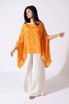 Essay By Sumedha Agrawal_Orange Viscose, Crepe Round Neck Floral Print Kaftan Top _Online_at_Aza_Fashions