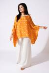 Shop_Essay By Sumedha Agrawal_Orange Viscose, Crepe Round Neck Floral Print Kaftan Top _Online_at_Aza_Fashions