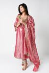 Buy_Essay By Sumedha Agrawal_Pink Tissue Zari, Mirrors Square Neck Embroidered Kurta Set _at_Aza_Fashions