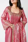 Essay By Sumedha Agrawal_Pink Tissue Zari, Mirrors Square Neck Embroidered Kurta Set _at_Aza_Fashions
