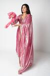 Essay By Sumedha Agrawal_Pink Tissue Sequins, Zari, Mirrors Leaf Neck Embroidered Kurta Pant Set _Online_at_Aza_Fashions