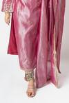 Buy_Essay By Sumedha Agrawal_Pink Tissue Sequins, Zari, Mirrors Leaf Neck Embroidered Kurta Pant Set _Online_at_Aza_Fashions