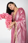 Buy_Essay By Sumedha Agrawal_Pink Tissue Sequins, Zari, Mirrors Leaf Neck Embroidered Kurta Pant Set 