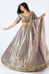 Buy_Essay By Sumedha Agrawal_Grey Tissue Zari, Mirrors Leaf Neck Embellished Lehenga Set _at_Aza_Fashions