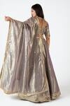Shop_Essay By Sumedha Agrawal_Grey Tissue Zari, Mirrors Leaf Neck Embellished Lehenga Set _at_Aza_Fashions