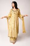 Buy_Essay By Sumedha Agrawal_Gold Tissue Mirrors V-neck Work Kurta Set _at_Aza_Fashions