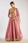 Buy_Essay By Sumedha Agrawal_Pink Tissue, Silk Zari, Mirrors, Embroidery, Sequins, Beads V-neck Lehenga Set _at_Aza_Fashions