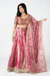 Buy_Essay By Sumedha Agrawal_Pink Tissue, Silk Embroidery, Sequins, Zari V-neck Lehenga Set _at_Aza_Fashions