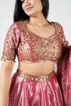 Buy_Essay By Sumedha Agrawal_Pink Tissue, Silk Embroidery, Sequins, Zari V-neck Lehenga Set _Online_at_Aza_Fashions