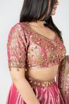 Essay By Sumedha Agrawal_Pink Tissue, Silk Embroidery, Sequins, Zari V-neck Lehenga Set _at_Aza_Fashions