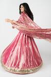 Shop_Essay By Sumedha Agrawal_Pink Tissue, Silk Embroidery, Sequins, Zari V-neck Lehenga Set 