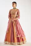 Buy_Essay By Sumedha Agrawal_Pink Silk, Tissue Sequins, Mirrors, Zari Scoop Neck Embroidered Lehenga Set _at_Aza_Fashions
