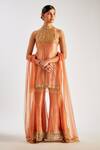 Buy_Essay By Sumedha Agrawal_Orange Tissue, Silk Sequins, Zari, Mirrors Halter Neck Embroidered Kurta Set _at_Aza_Fashions