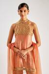 Buy_Essay By Sumedha Agrawal_Orange Tissue, Silk Sequins, Zari, Mirrors Halter Neck Embroidered Kurta Set _Online_at_Aza_Fashions