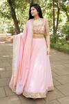 Buy_Essay By Sumedha Agrawal_Pink Organza, Viscose Embroidery, Sequins, Zari Sweetheart Neck Lehenga Set _at_Aza_Fashions