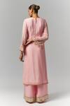 Shop_Essay By Sumedha Agrawal_Pink Organza, Viscose Sequins, Zari, Mirrors V-neck Embellished Kurta Set _at_Aza_Fashions