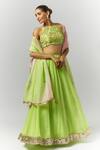 Buy_Essay By Sumedha Agrawal_Green Organza, Viscose Embroidery, Zari, Stones, Mirrors Sequin Lehenga Set _at_Aza_Fashions